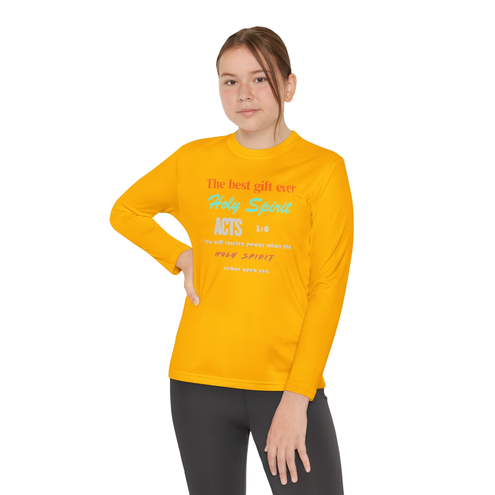 Youth Long Sleeve Tee - "The Best Gift Ever Holy Spirit" Christian Faith Shirt (Back SHILOHNITE)