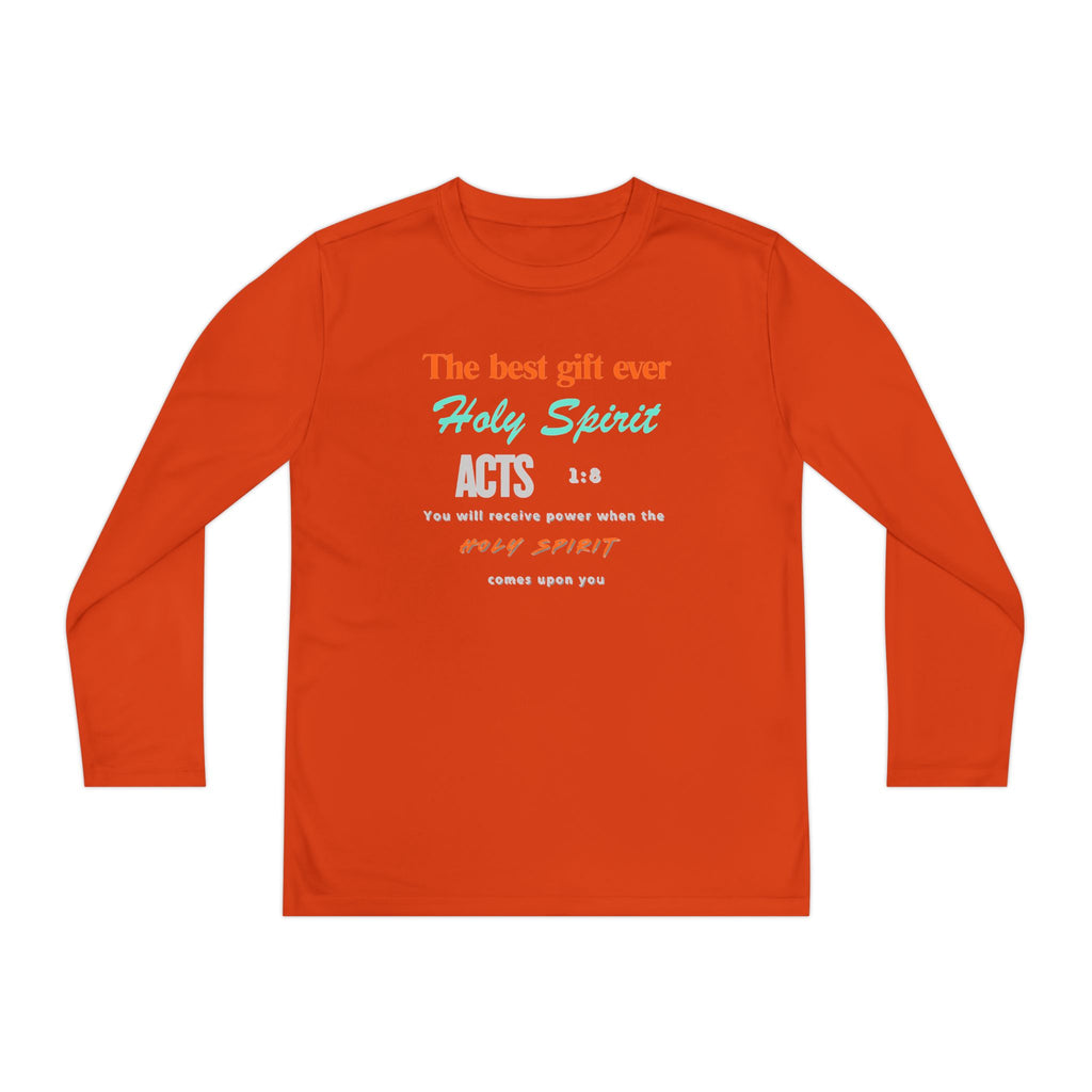 Youth Long Sleeve Tee - "The Best Gift Ever Holy Spirit" Christian Faith Shirt (Back SHILOHNITE)
