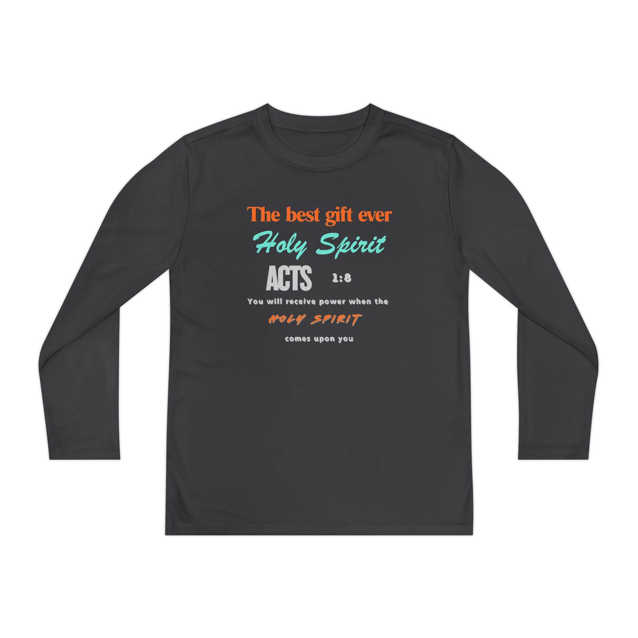 Youth Long Sleeve Tee - "The Best Gift Ever Holy Spirit" Christian Faith Shirt (Back SHILOHNITE)