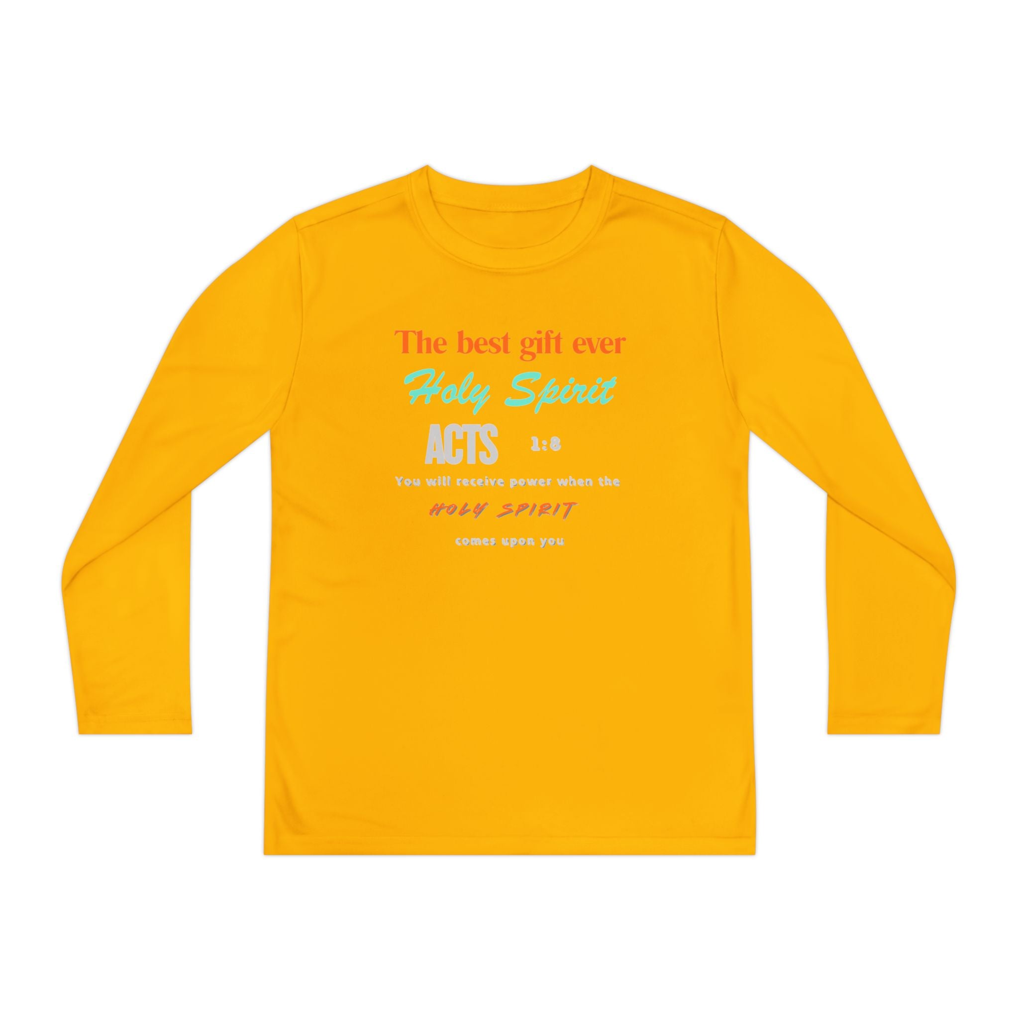 Youth Long Sleeve Tee - "The Best Gift Ever Holy Spirit" Christian Faith Shirt (Back SHILOHNITE)