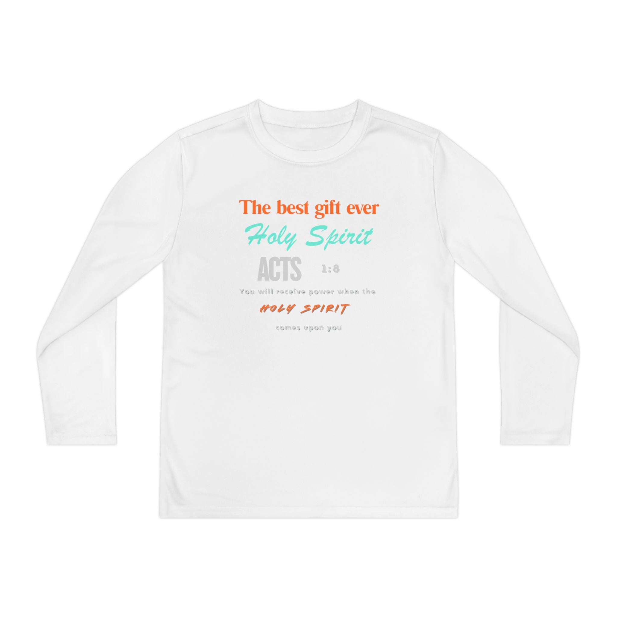 Youth Long Sleeve Tee - "The Best Gift Ever Holy Spirit" Christian Faith Shirt (Back SHILOHNITE)