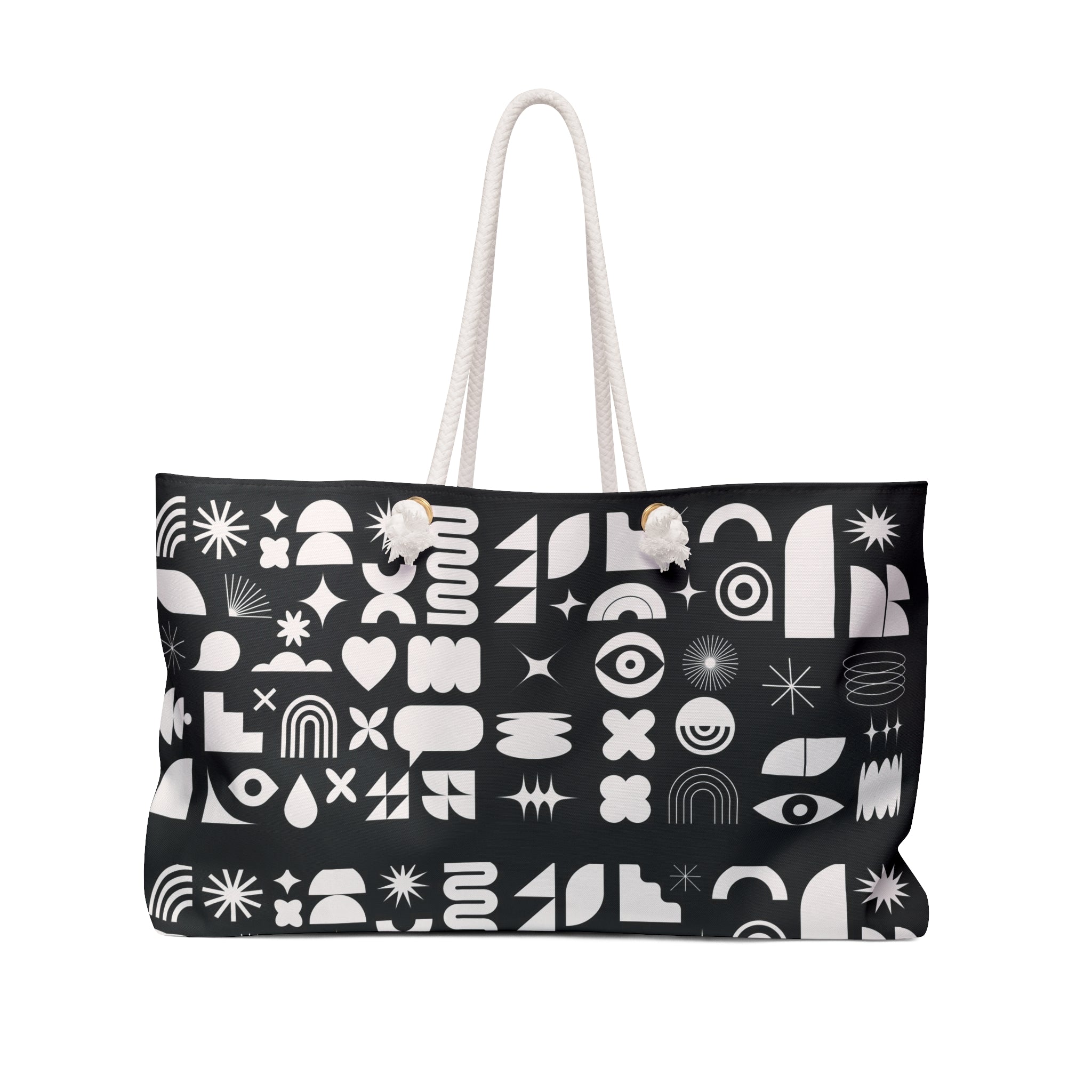 Monochrome Geo Symbols Weekender Bag — Black & White Abstract Travel Tote