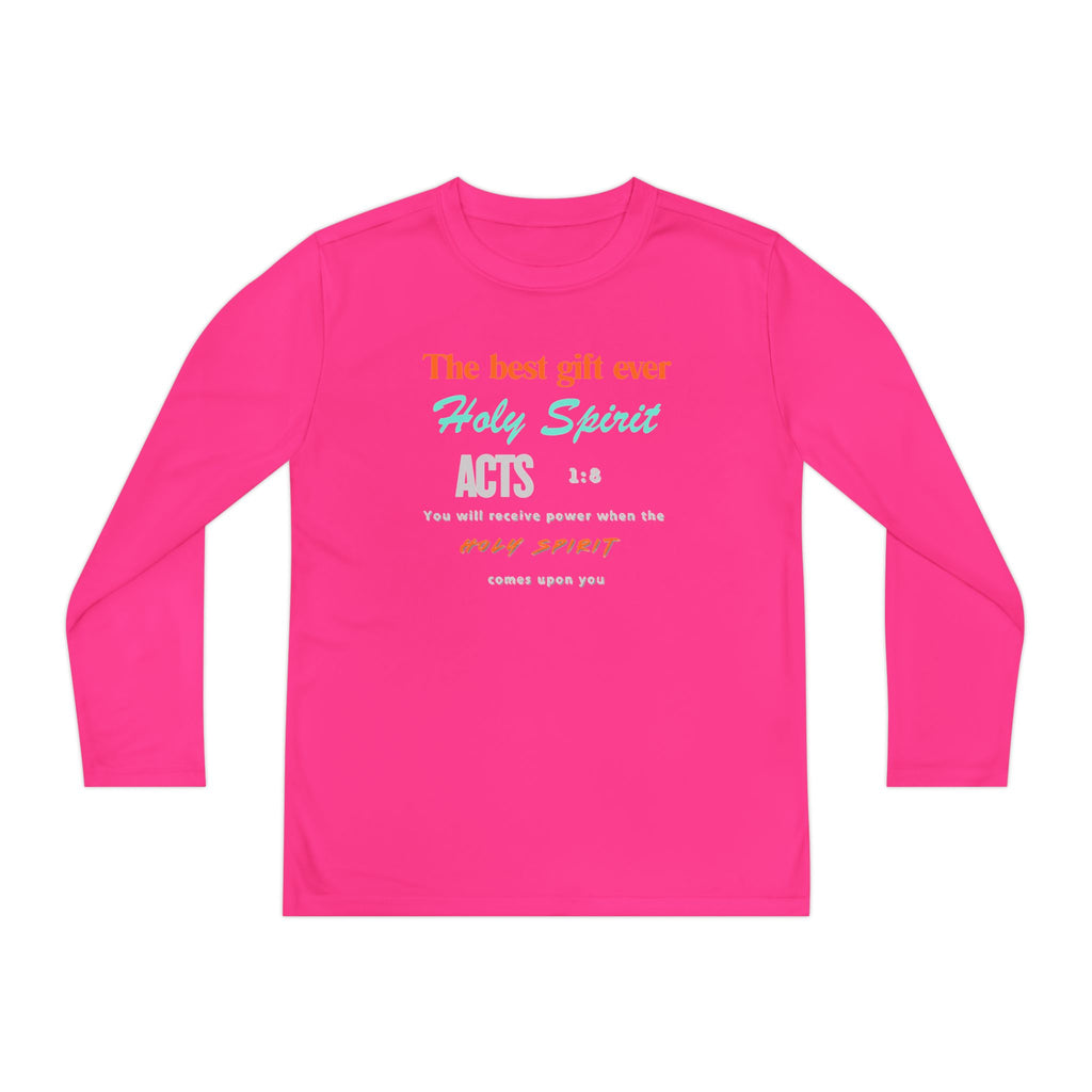 Youth Long Sleeve Tee - "The Best Gift Ever Holy Spirit" Christian Faith Shirt (Back SHILOHNITE)