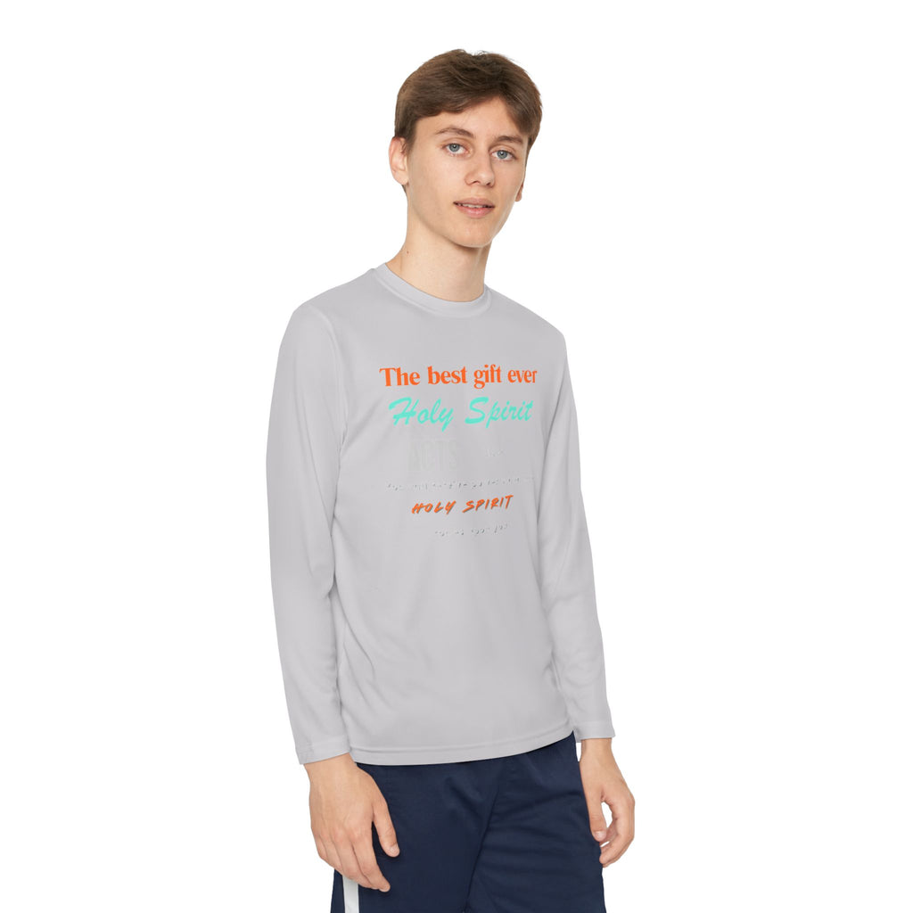 Youth Long Sleeve Tee - "The Best Gift Ever Holy Spirit" Christian Faith Shirt (Back SHILOHNITE)