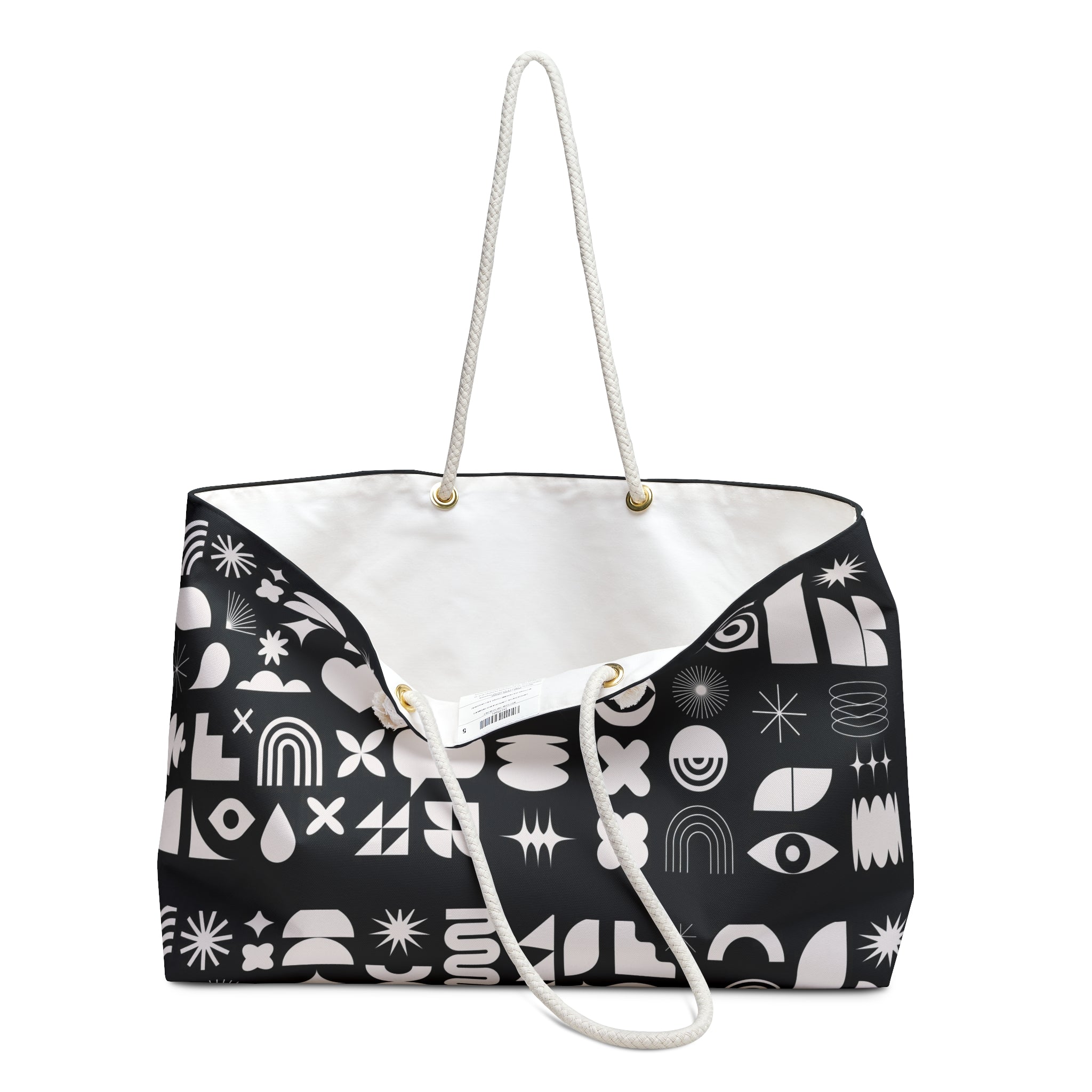 Monochrome Geo Symbols Weekender Bag — Black & White Abstract Travel Tote
