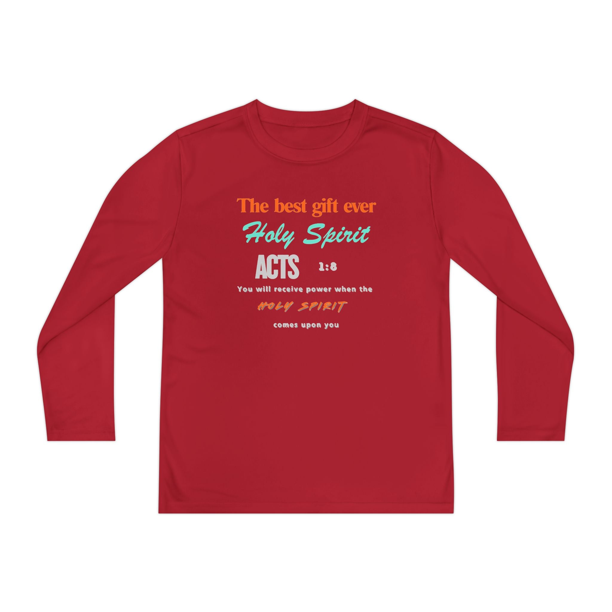 Youth Long Sleeve Tee - "The Best Gift Ever Holy Spirit" Christian Faith Shirt (Back SHILOHNITE)