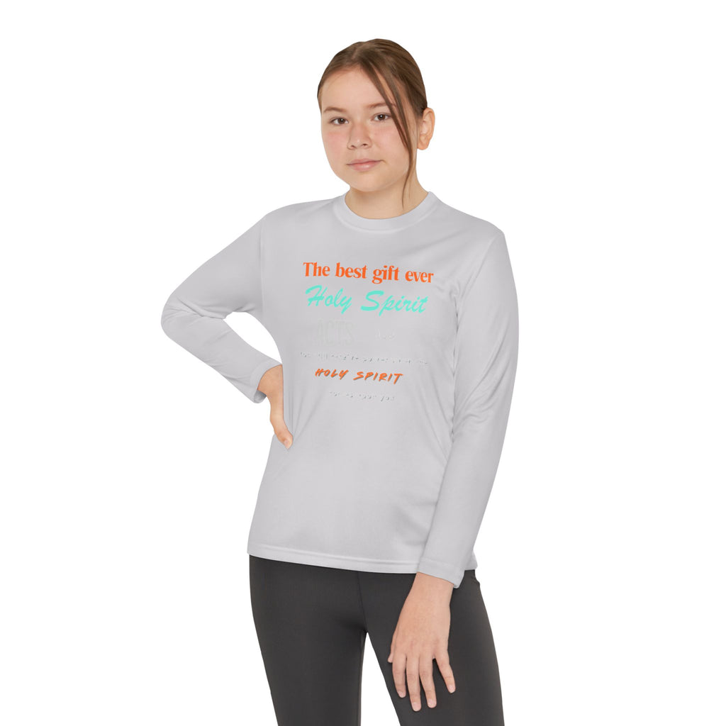 Youth Long Sleeve Tee - "The Best Gift Ever Holy Spirit" Christian Faith Shirt (Back SHILOHNITE)