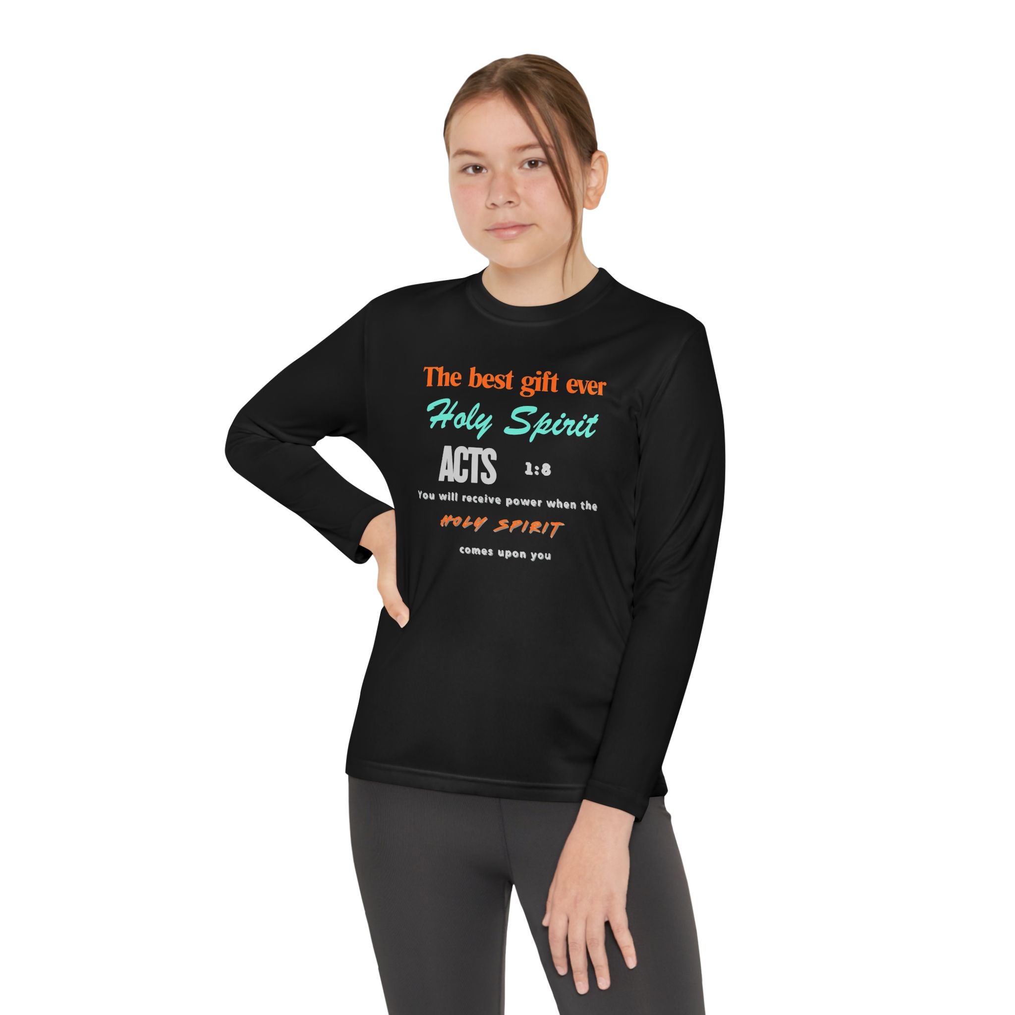 Youth Long Sleeve Tee - "The Best Gift Ever Holy Spirit" Christian Faith Shirt (Back SHILOHNITE)