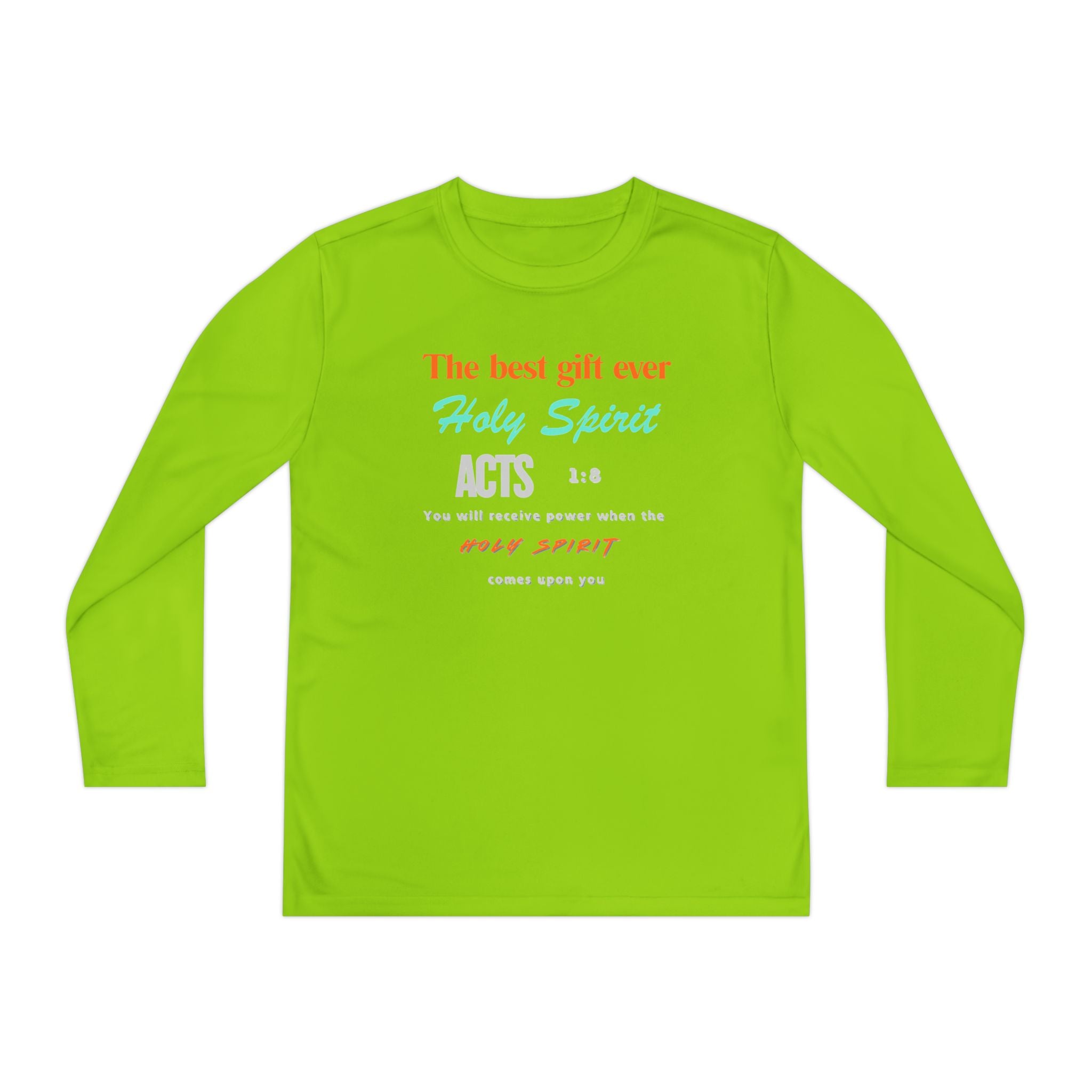 Youth Long Sleeve Tee - "The Best Gift Ever Holy Spirit" Christian Faith Shirt (Back SHILOHNITE)