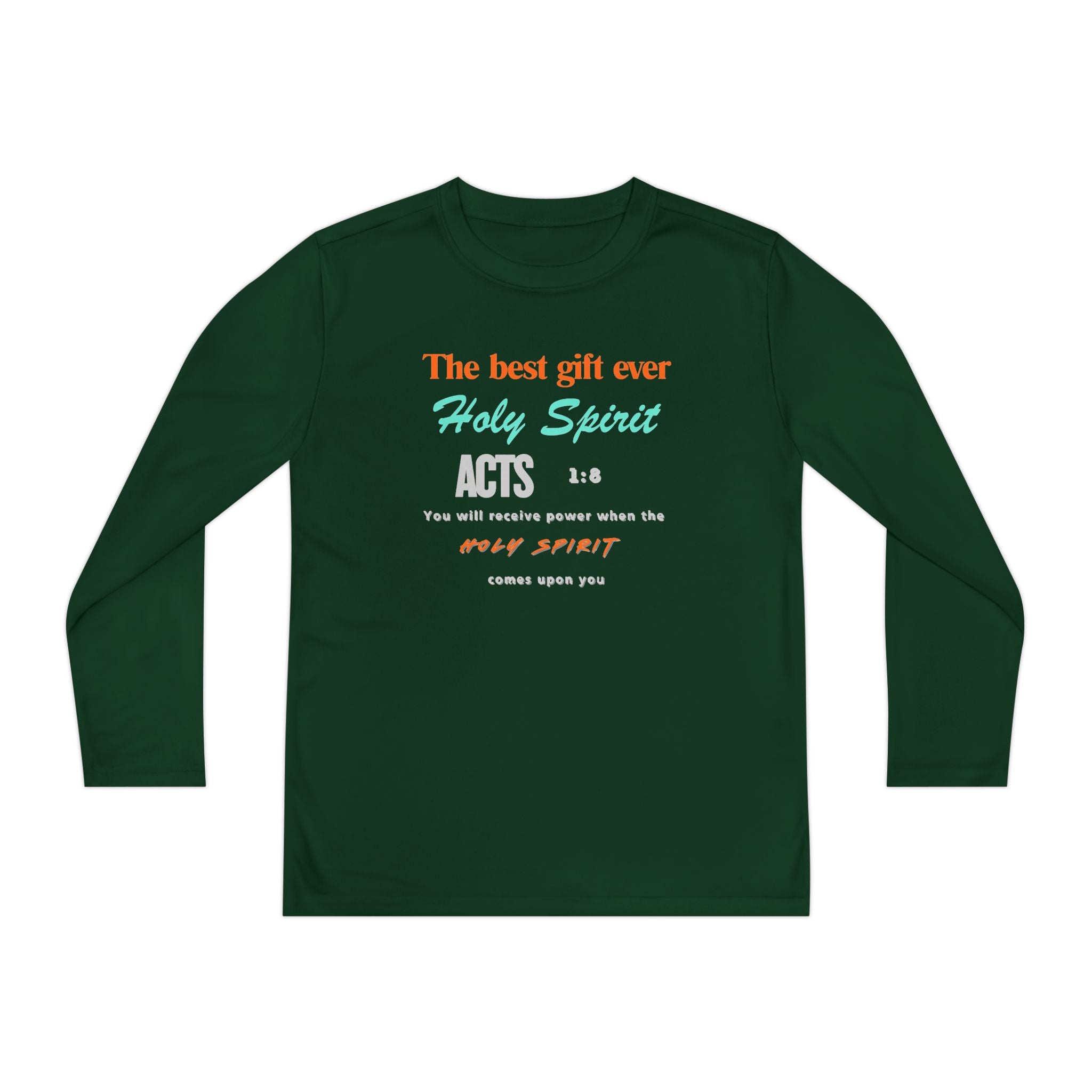 Youth Long Sleeve Tee - "The Best Gift Ever Holy Spirit" Christian Faith Shirt (Back SHILOHNITE)