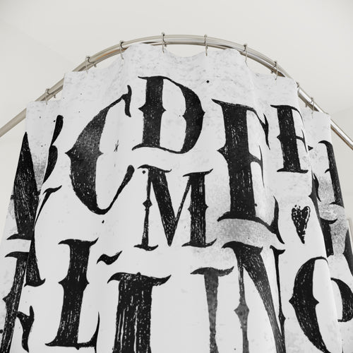 Alphabet Typography Shower Curtain – Black & White Vintage Lettering