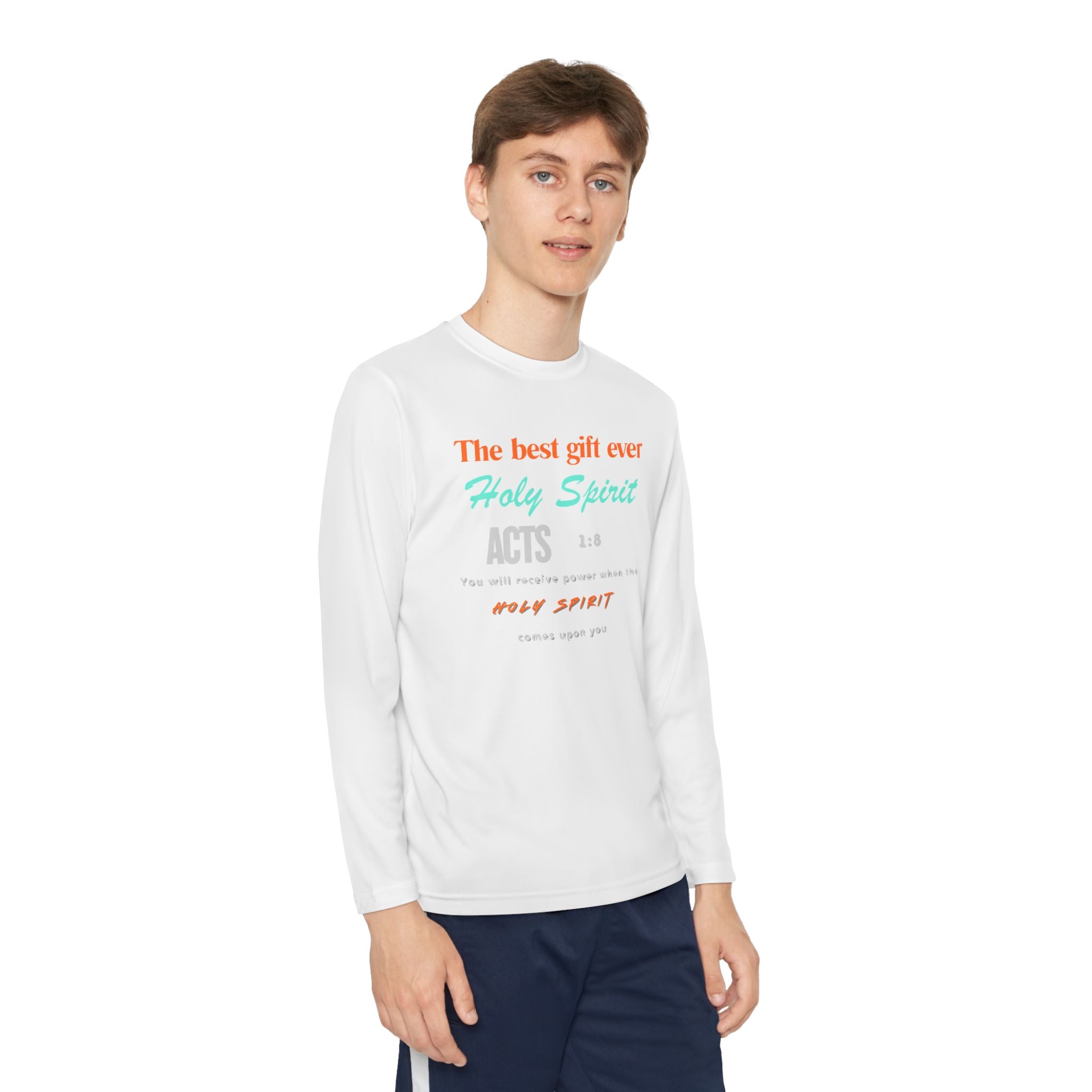 Youth Long Sleeve Tee - "The Best Gift Ever Holy Spirit" Christian Faith Shirt (Back SHILOHNITE)