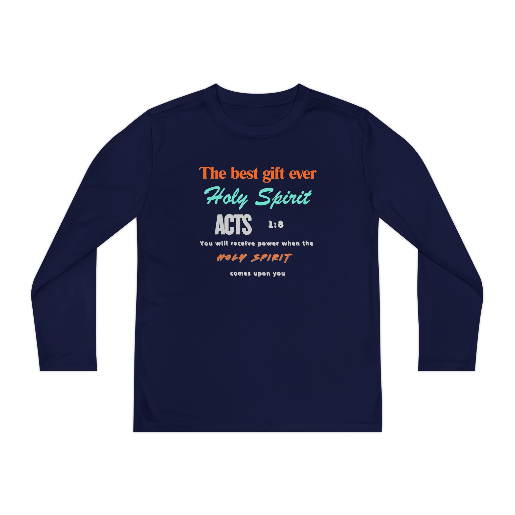 Youth Long Sleeve Tee - "The Best Gift Ever Holy Spirit" Christian Faith Shirt (Back SHILOHNITE)