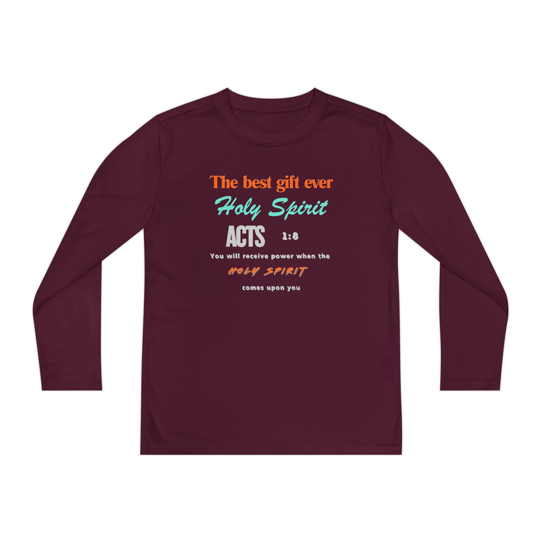 Youth Long Sleeve Tee - "The Best Gift Ever Holy Spirit" Christian Faith Shirt (Back SHILOHNITE)