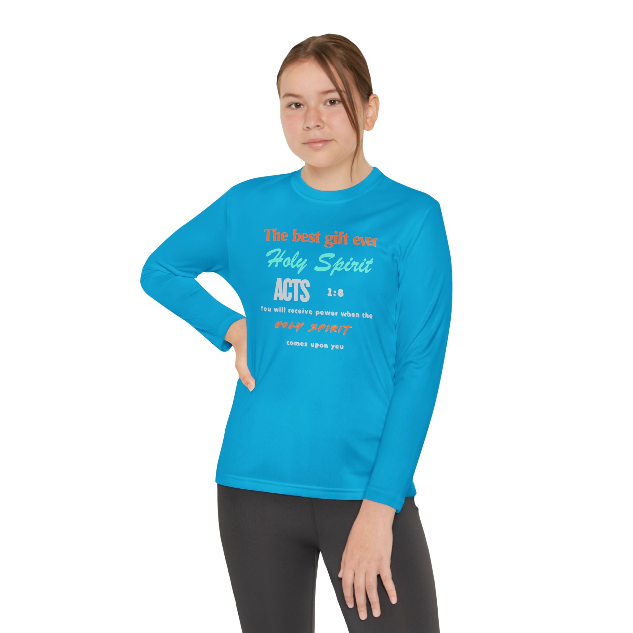 Youth Long Sleeve Tee - "The Best Gift Ever Holy Spirit" Christian Faith Shirt (Back SHILOHNITE)