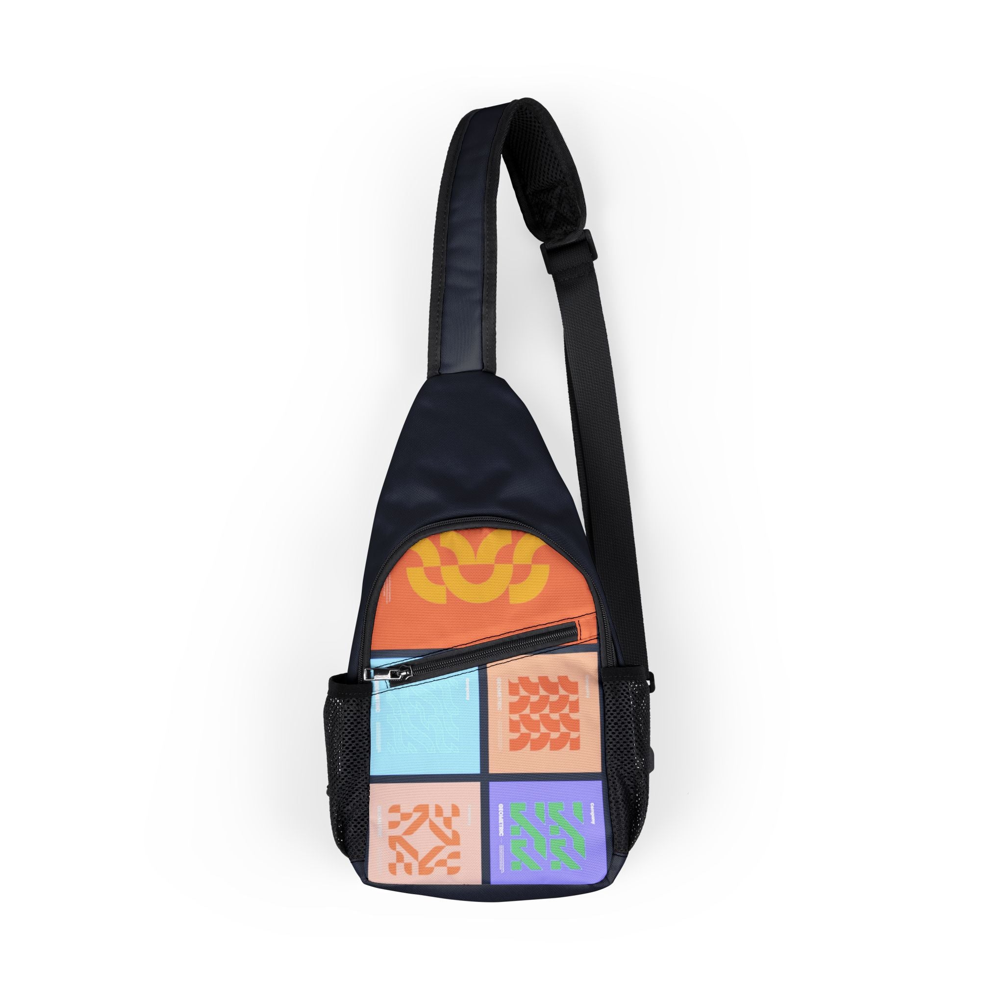 Abstract Color Block Chest Bag — Geometric Pattern Sling Bag