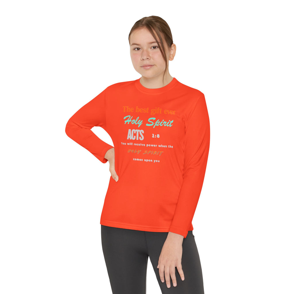Youth Long Sleeve Tee - "The Best Gift Ever Holy Spirit" Christian Faith Shirt (Back SHILOHNITE)