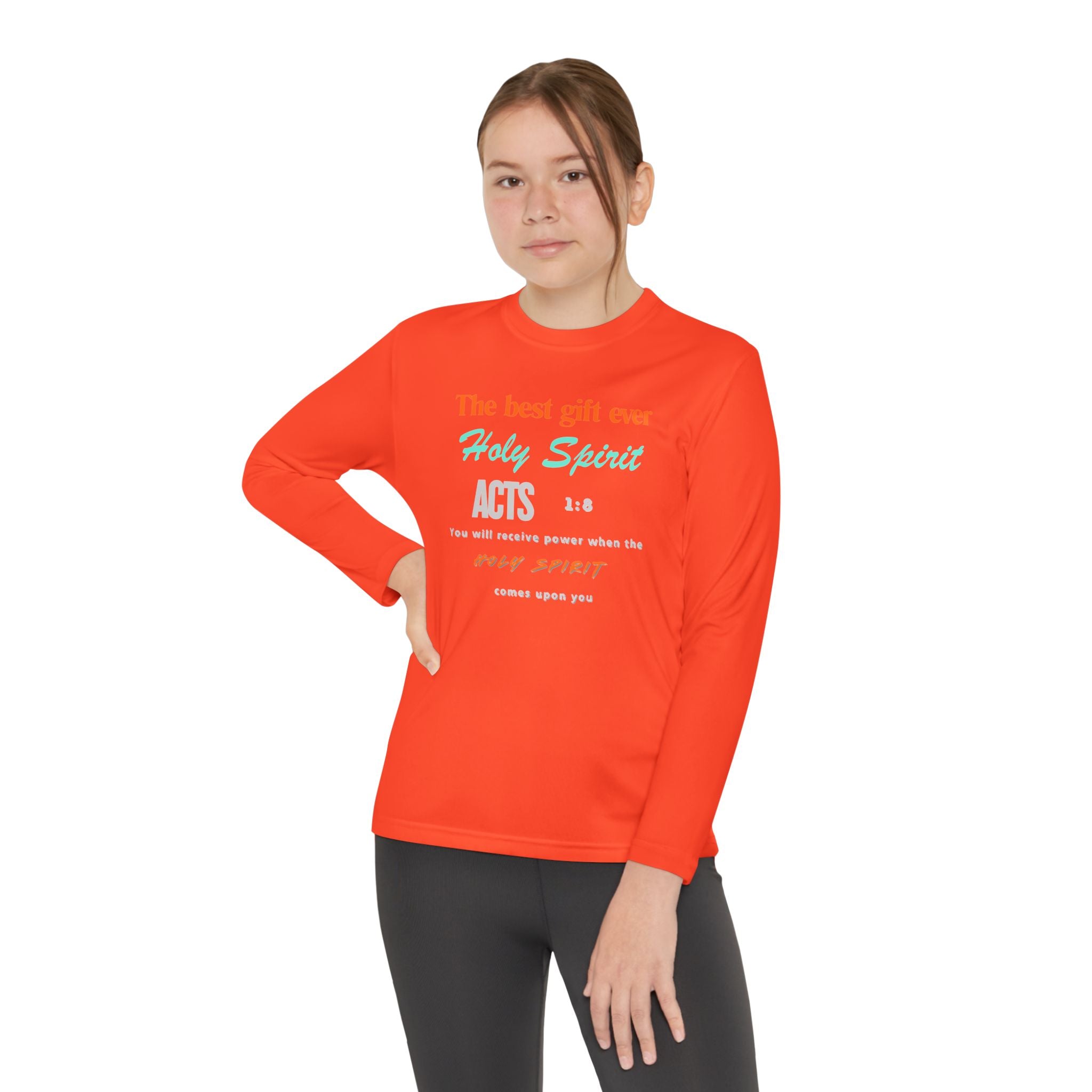Youth Long Sleeve Tee - "The Best Gift Ever Holy Spirit" Christian Faith Shirt (Back SHILOHNITE)