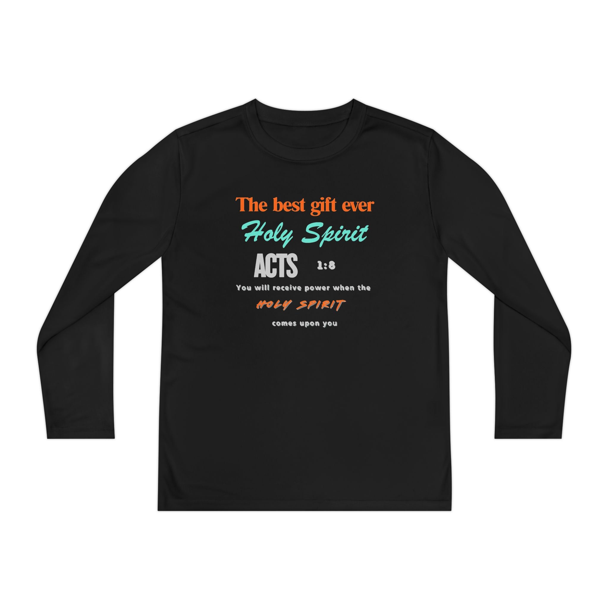 Youth Long Sleeve Tee - "The Best Gift Ever Holy Spirit" Christian Faith Shirt (Back SHILOHNITE)