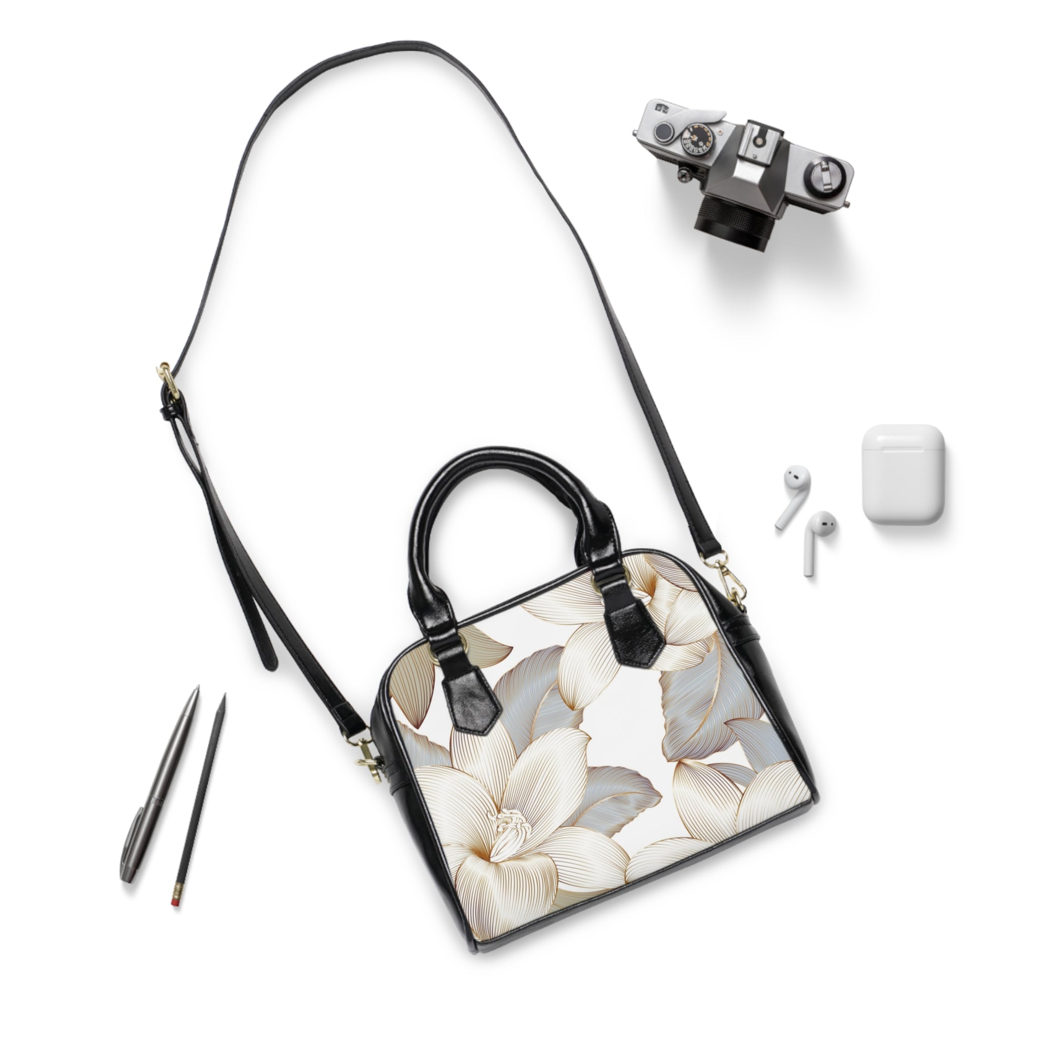 Floral Shoulder Handbag — Neutral Magnolia Print Tote