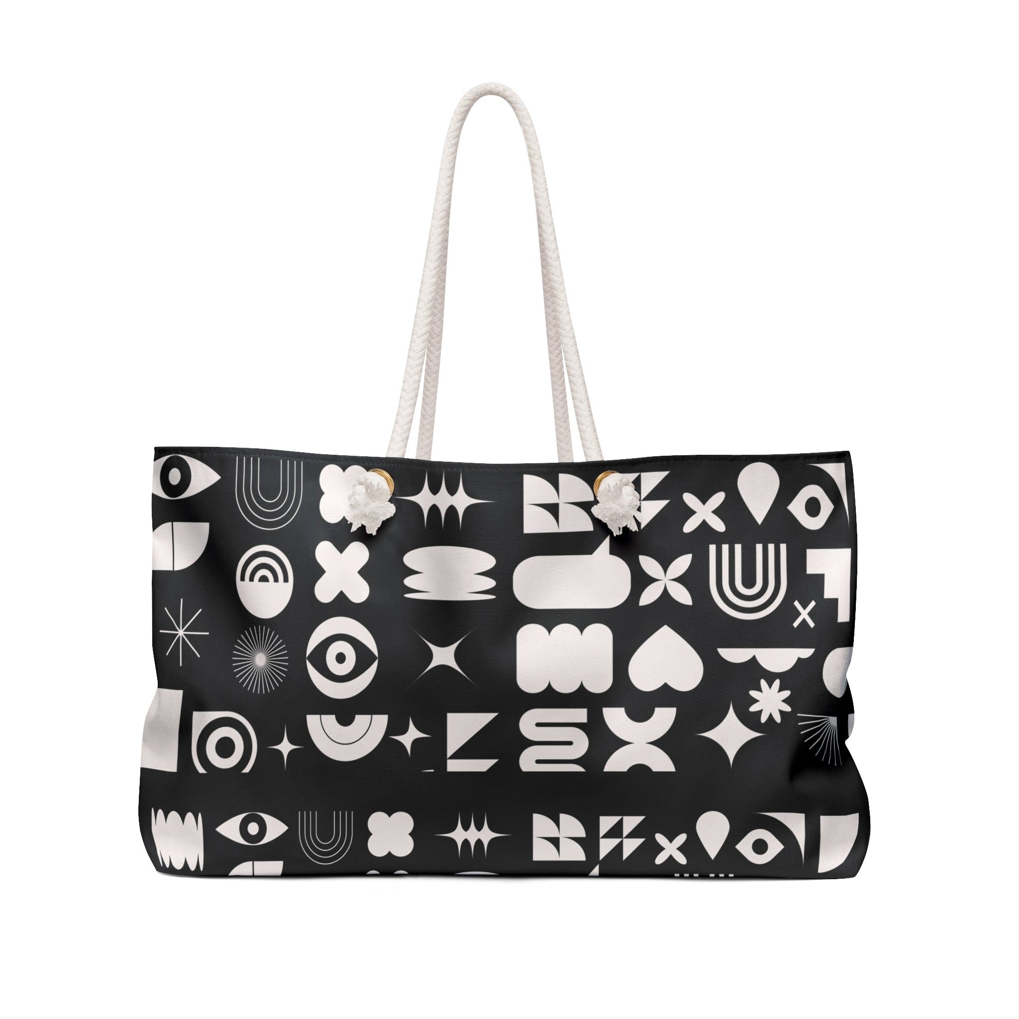 Monochrome Geo Symbols Weekender Bag — Black & White Abstract Travel Tote